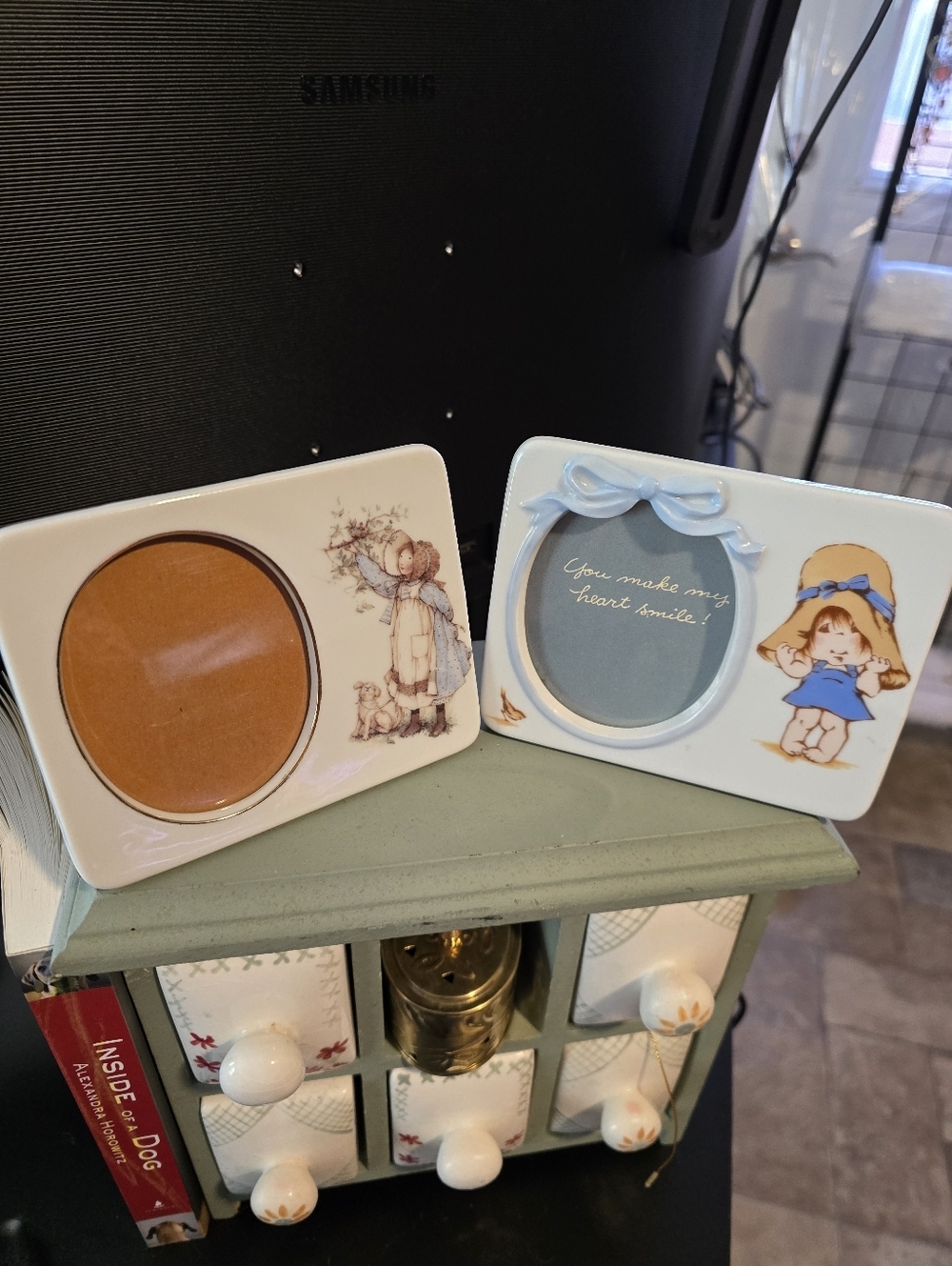 2 Vintage Sweet porcelain picture frames or wall plaques